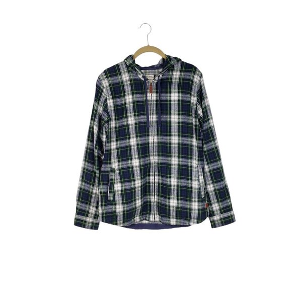 LL Bean Flannel Zip Hoodie Gordon Tartan Scotch Plaid Relaxed Shirt Size Medium - Picture 1 of 9